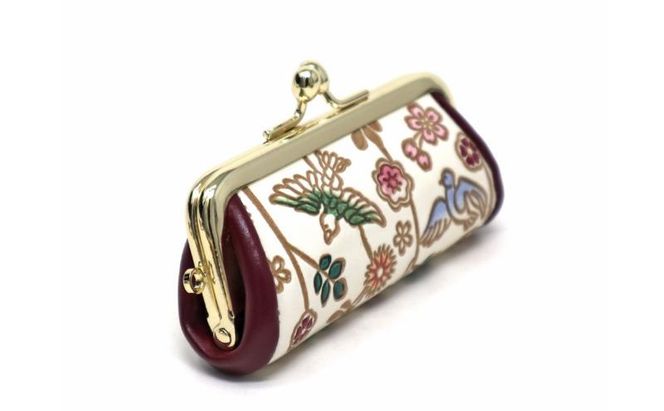 【文庫屋大関】印鑑ケース 枝垂れ花鳥【皮革工芸品】 革製品 工芸品 民芸品 牛革 小物入れ お祝い ギフト プレゼント 墨田区 東京都