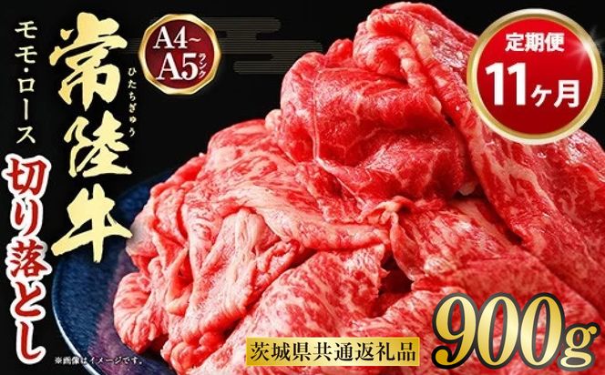 【定期便 11ヶ月】【常陸牛】切り落とし 900g 合計9.9kg（茨城県共通返礼品 茨城県産）