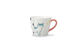 九谷焼　マグカップ　水玉ねこ　岡田絹代作 a04 工芸品 172111_CY3183