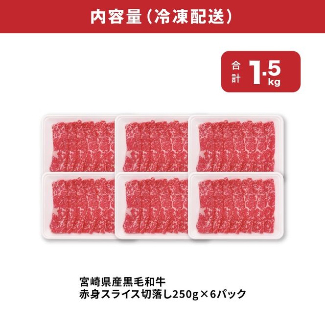 宮崎県産黒毛和牛赤身スライス切落し1.5kgセット　K65_0003