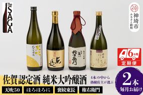 TheSAGA認定酒 純米大吟醸酒おまかせ2本 定期便6回【佐賀認定酒 720ml 佐賀 佐賀ん酒 日本酒 冷酒 熱燗 飲み比べ 贈答】(H072155)