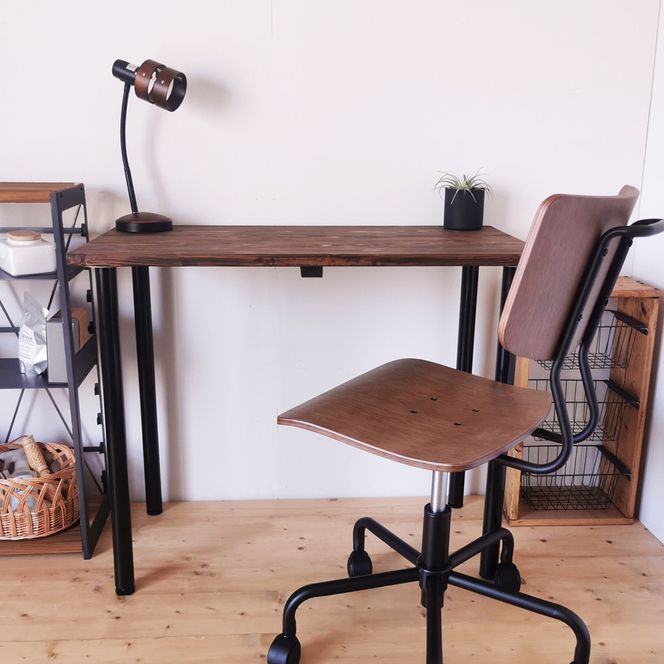 無垢材 デスク 約W90cm×D45cm ダークブラウン [新星金属製作所 大阪府