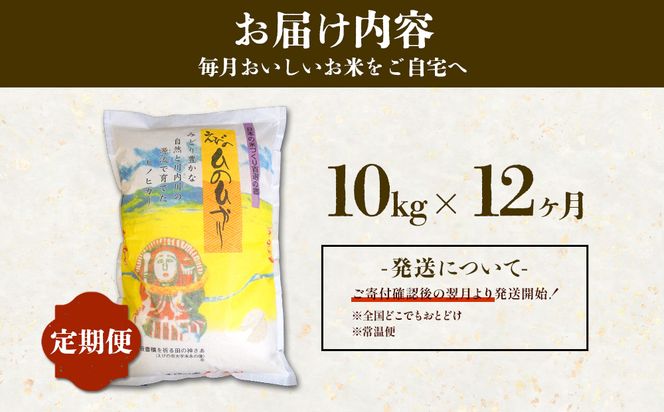 【12回定期便】米 えびの産 ひのひかり 10kg×12ヶ月 合計 120kg 米 お米 精米 白米 ご飯 ヒノヒカリ 国産 宮崎県産 特選米 九州産 送料無料 コメ おにぎり つや 艶 ツヤ たまごかけごはん 卵かけご飯 卵かけごはん TKG 冷めても美味しい