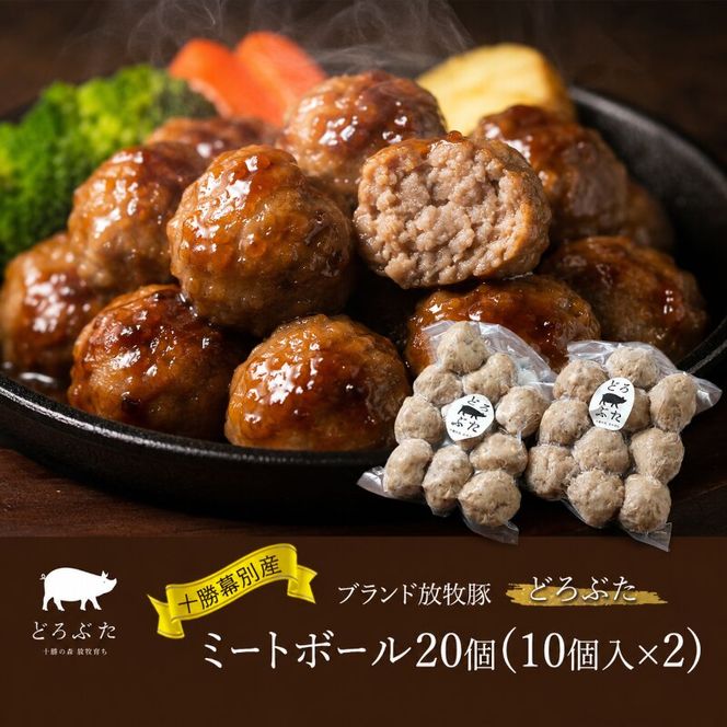 十勝幕別産ブランド放牧豚［どろぶた］ミートボール20個（10個入×2）　北海道 エルパソ 放牧豚