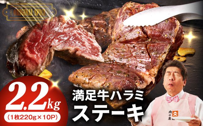 099H4193 【満足牛ハラミステーキ】オリジナルスパイス仕込み 1枚220g×10P 合計2.2kg 【味付け ハラミ ステーキ 小分け 焼くだけ 簡単調理 BBQ 牛肉 普段使い】