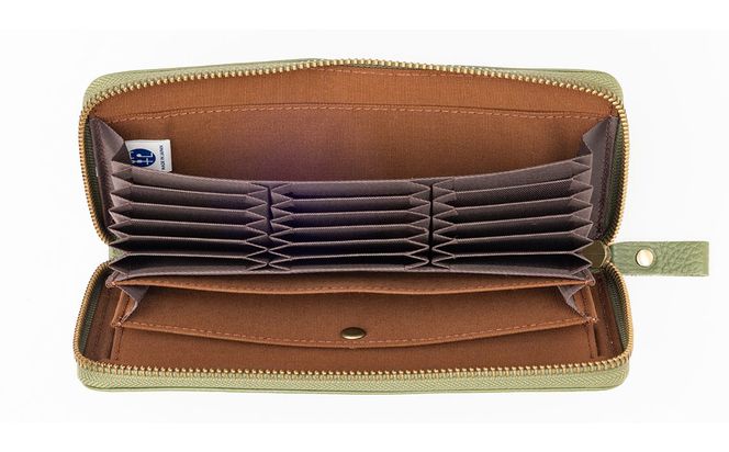 豊岡工房 牛革 ジャバラ コインスルー長財布（4342）オリーブ / 長財布 紙幣と硬貨を自動で仕分け 18枚 カード収納可能 柔らかい シュリンク牛革 メンズ レディース 財布 さいふ サイフ 国産 日本製 小田清株式会社