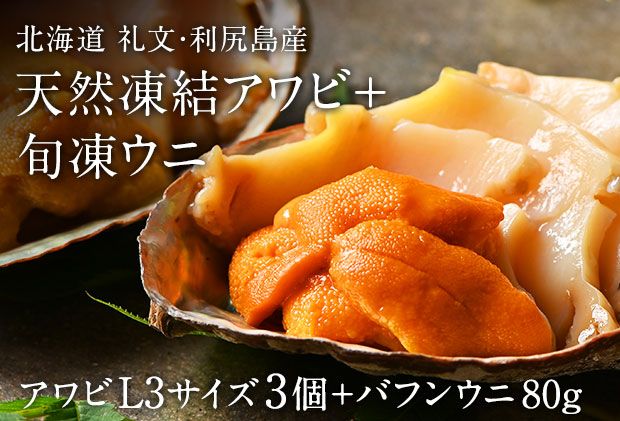 礼文島産 凍結島アワビLサイズ3個 旬凍バフンウニ80g 魚貝類 瞬間冷凍 旬の味 獲れたての味 磯の香り 贈り物 濃厚な味わい 