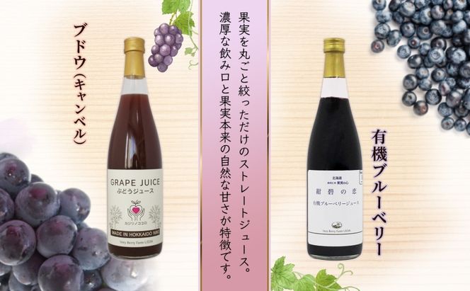 無地熨斗 ぶどうジュース 有機ブルーベリー ジュース 飲み比べ 各1本 計2本 セット群青の瞳 キャンベル ぶどう 紺碧の恋 果汁 100％ お取り寄せ ギフト 北海道 仁木町