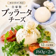 12ヶ月定期便 自家製チーズ ブッラータチーズ160g 2個 出来立て 神奈川県産 幻のチーズ ブッラータ 手作り Osteria e Bottega S 神奈川県 湘南 茅ケ崎 フレッシュチーズ おつまみ ピザ 神奈川県 茅ヶ崎市