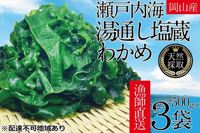 湯通し塩蔵 瀬戸内 わかめ 500g×3袋【岡山 瀬戸内海 天然 塩蔵】 無添加 無着色 健康 味噌汁 炊き込み サラダ 