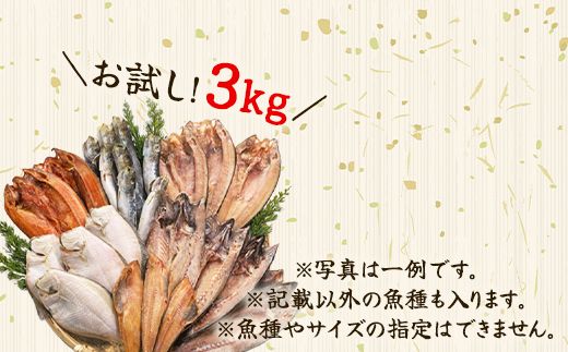 【2026年5月下旬発送】訳あり 干物・切身 セット 3kg お試し 規格外 傷 不揃い 詰め合わせ おまかせ 干物 魚 ホッケ カレイ イワシ