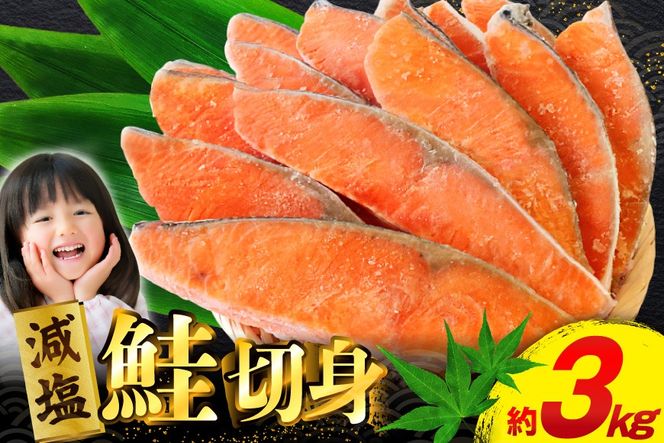 訳あり 減塩 塩鮭 切身 総重量 3kg [足利本店 宮城県 気仙沼市 20565551] 魚 魚介類 サーモン 鮭 海鮮 魚介 甘塩味 塩分控えめ さけ サケ 鮭切身 シャケ 切り身 鮭切り身 簡易包装 規格外 不揃い 家庭用 冷凍