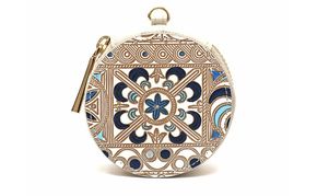 【文庫屋大関】マカロンポーチ 錦紗＜青＞【皮革工芸品】 ポーチ ミニポーチ 小物入れ アクセサリー入れ イヤホン入れ 収納 保管ケース 手のひらサイズ  本革 革 皮革 工芸品 工芸 雑貨 ギフト プレゼント 日本製 東京