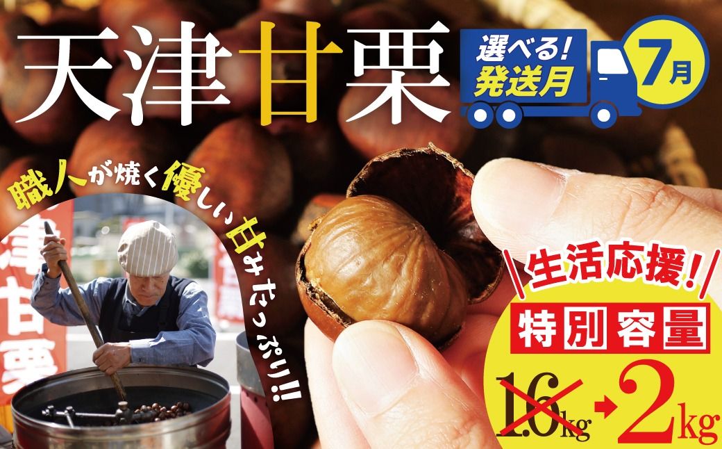 [2026年7月発送][特別容量 1.6kg⇒2kg] ( 生活応援 ) この道50年の職人が焼く、やさしい甘みたっっっぷり!「天津甘栗」 2kg 焼きたて 栗 くり 栗爪 殻付き お菓子 おつまみ 人気 高リピート 小分け 栗ご飯 栗きんとん 甘露煮 選べる 発送月 碧南市 H045-107_Jul