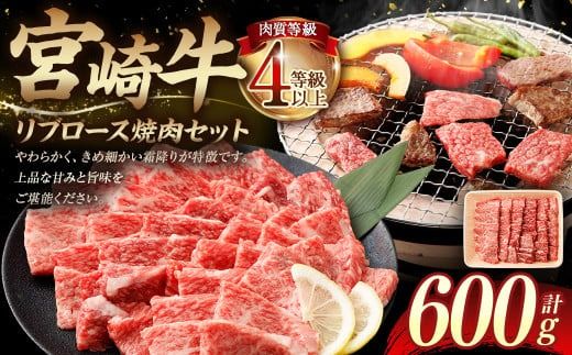 ＜≪肉質等級4等級以上≫宮崎牛リブロース焼肉セット（600g）＞入金確認後、翌月末までに順次出荷【c1427_tu】 宮崎牛 牛肉 肉 お肉 黒毛和牛 ブランド肉 リブロース ロース 霜降り 霜降り肉 焼き肉 焼肉 冷凍 国産