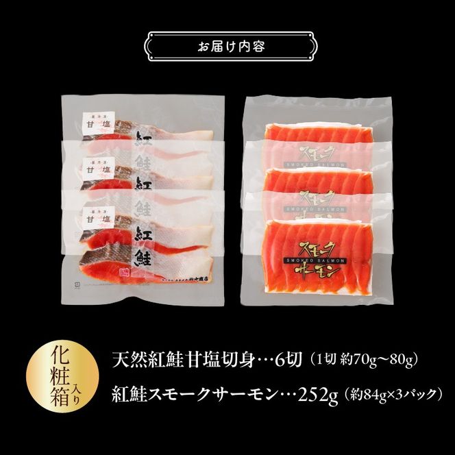 【紅鮭セット】天然紅鮭甘塩切身（6切）・紅鮭スモークサーモン（3パック）化粧箱入_HD139-021