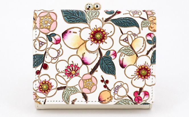 【文庫屋大関】三つ折りミニ財布　梅花（メイホア）【皮革工芸品】 ファッション 小物 民芸品 お札 カード 小銭 手のひらサイズ コンパクト 大人かわいい 牛革 手作り 国産 