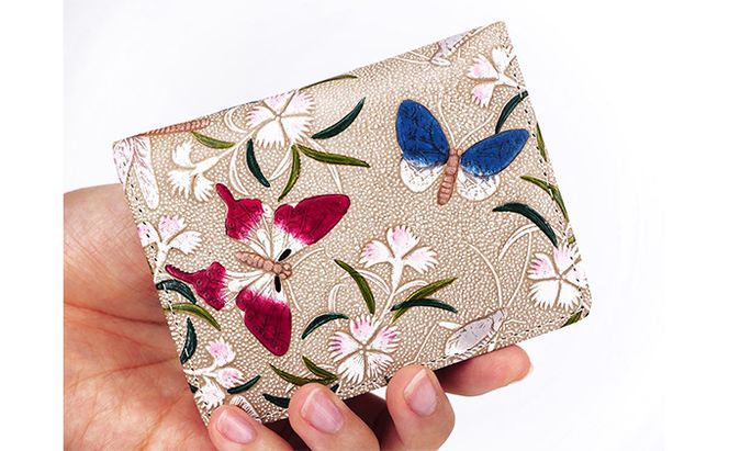 【文庫屋大関】箱まち小銭入れ　撫子【皮革工芸品】 ファッション小物 財布 民芸品 