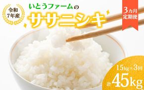 【3ヶ月定期便】いとうファームの 令和7年産「ササニシキ」15kg×3回 計15㎏ / 米 お米 精米 白米 ご飯 米定期便 産地直送 【itofarm016】