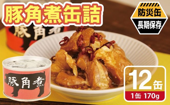 020C578 豚角煮缶詰 12缶セット【三元豚 豚バラ肉 おかず おつまみ 防災 備蓄 非常食 防災缶 長期保存】