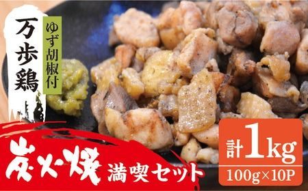 万歩鶏 の 炭火焼 満喫 セット( ゆず胡椒 付)[糸島][緑の農園][AGA017] 炭火焼き 肉 鶏肉 親鶏 親鳥 焼き鳥 酒の肴 おつまみ つまんでご卵 平飼い