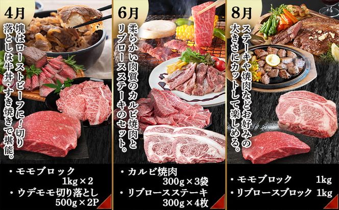 宮崎牛定期便(8回お届け) Fコース_N25-006-T8 宮崎牛 肩ロース ウデ モモ バラ カルビ リブロース サーロイン スライス 切り落とし ブロック 焼肉 ステーキ