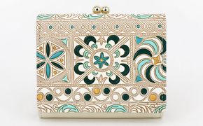 【文庫屋大関】三つ折りミニ財布　錦紗（緑）【皮革工芸品】 ファッション 小物 民芸品 お札 カード 小銭 手のひらサイズ コンパクト 大人かわいい 牛革 手作り 国産 