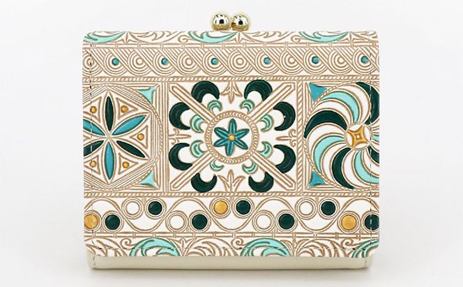 【文庫屋大関】三つ折りミニ財布　錦紗（緑）【皮革工芸品】 ファッション 小物 民芸品 お札 カード 小銭 手のひらサイズ コンパクト 大人かわいい 牛革 手作り 国産 