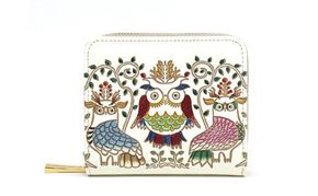 【文庫屋大関】二つ折りファスナーミニ財布 ふくろう【皮革工芸品】財布 二つ折り 小物 お札 カード 小銭 コンパクト 牛革 手作り 日本製 墨田区 東京都