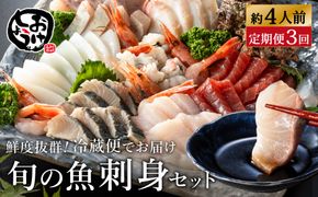 新鮮なお魚を捌いた日に冷蔵で発送！お刺身セット 約4人前 3回定期便（1月、5月、9月） / 刺身 盛り合わせ 新鮮 冷蔵 お刺身 セット 寿司ネタ お寿司 お魚 刺身盛り合わせ【城崎温泉 おけしょう鮮魚】【お電話で希望の配送日時を確認しますので受取安心】