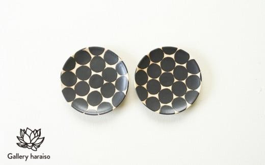 【沖縄のかわいい器】陶factory509 モノクロ皿小　ペア／黒丸