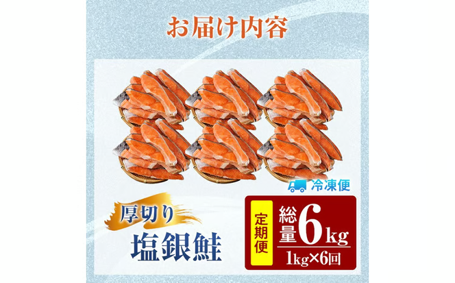 【定期便・全6回(連続)】訳あり 厚切り 塩 銀鮭 切り身(総計6kg・1kg×6回)  銀さけ しゃけ さけ サケ 切身 塩鮭 塩焼き 焼き魚 おかず お惣菜 簡易包装 冷凍 厚切 【YS-7】【株式会社安田】