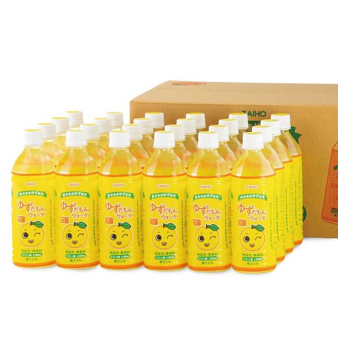 isa461-tn 〈20日以内に発送〉 ゆずドリンク 500ml (24本) ペットボトル ゆずだもん。ウォーター ストレートタイプ カロリーオフ 無着色 無香料 クエン酸 含有 鹿児島 産 柚子 天然アルカリ温泉水 使用 ゆず果汁 2％配合 【財宝】