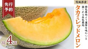 《 先行予約 》 タカミ レッド メロン 3L 4玉 ( 約 4.5kg ) 【 2026年5月下旬発送開始 】  果物 フルーツ 3Lサイズ タカミメロン 赤肉 めろん 期間限定 旬 国産 厳選 [DV012us]