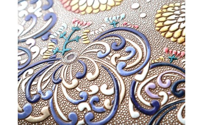 【文庫屋大関】パーソナルホルダー　乱菊＜青紫＞【皮革工芸品】 民芸品 雑貨 日用品 菊柄 菊デザイン モダン 
