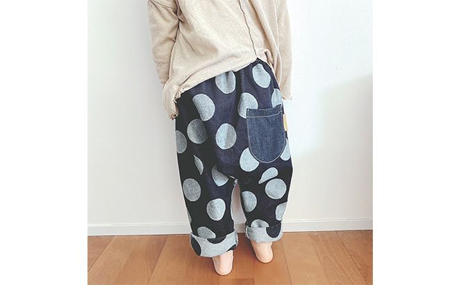 「大きなドット」児島デニムのサルエルパンツ（約80センチ） ファッション 子供服 キッズ 