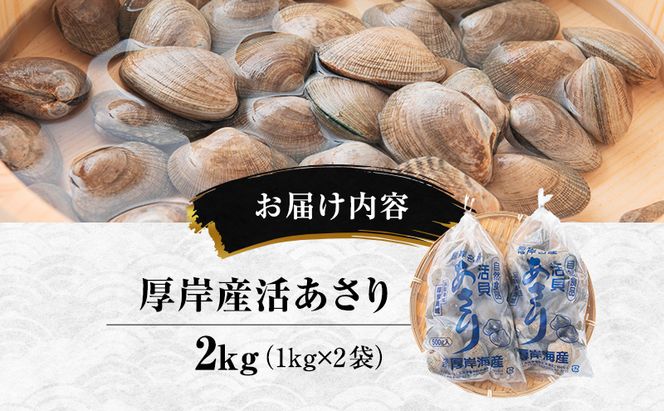 訳あり 北海道 厚岸産 砂出し済み 活あさり 1kg×2 (合計2kg) 【厚岸海産】[ アサリ 魚貝 海鮮 大粒 美味しい 栄養 旨み 砂出し 水洗い 冷蔵 便利 ]