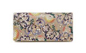 【文庫屋大関】束入れ 乱菊＜青紫＞【皮革工芸品】 財布 お札 お札入れ 長財布 カード 小銭 牛革 手作り 日本製 墨田区 東京都