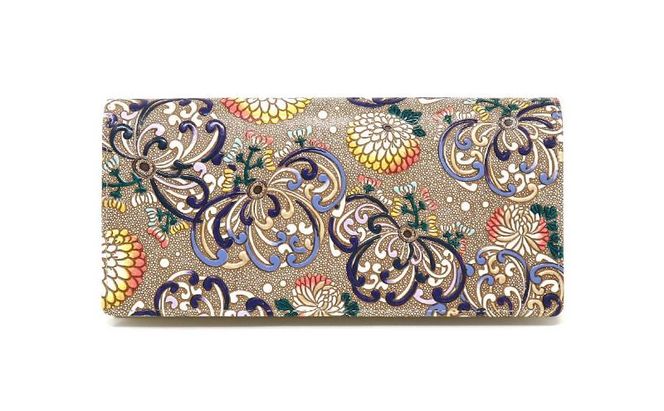 【文庫屋大関】束入れ 乱菊＜青紫＞【皮革工芸品】 財布 お札 お札入れ 長財布 カード 小銭 牛革 手作り 日本製 墨田区 東京都