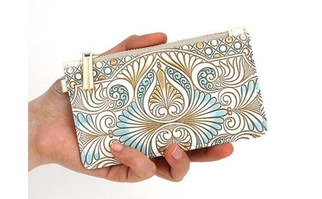 【文庫屋大関】すっきりカードケース　ロカイユ＜ブルーグレー＞【皮革工芸品】 ファッション小物 雑貨 フラグメントケース 小銭入れ付き 収納 スマート 日本製 青 