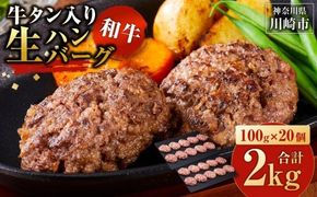 和牛×牛タン 生ハンバーグ 100g×20個 至高の一品 秘伝のスパイス 簡単便利 小分け 使いやすい 焼くだけ ハンバーグ 牛肉 お肉 タン 冷凍 配送時期が選べる おかず お弁当 人気 おすすめ 個包装