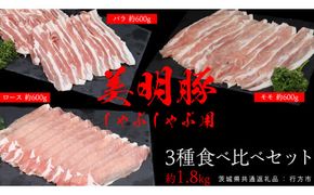 美明豚 食べ比べセット しゃぶしゃぶ用 約1.8kg （茨城県共通返礼品：行方市） びめいとん ビメイトン ブランド豚 銘柄豚 豚 豚肉 肉 茨城県産 国産 冷凍 豚ロース 豚バラ 豚モモ [EQ001us]