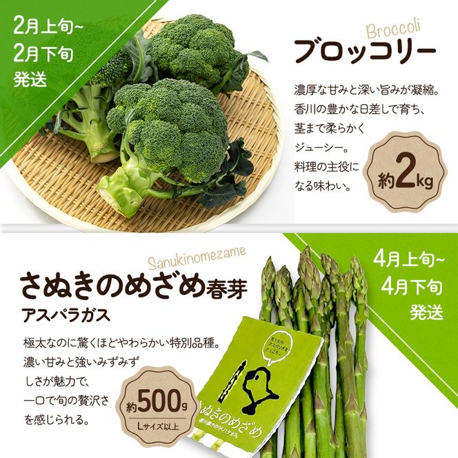 「生活応援企画！」旬のさぬきの野菜定期便（5回） 野菜 定期便 旬 新鮮 食べごろ 季節 ブロッコリー アスパラ アスパラガス 春芽 夏芽 ホワイトコーン  ミニトマト 香川県 東かがわ市