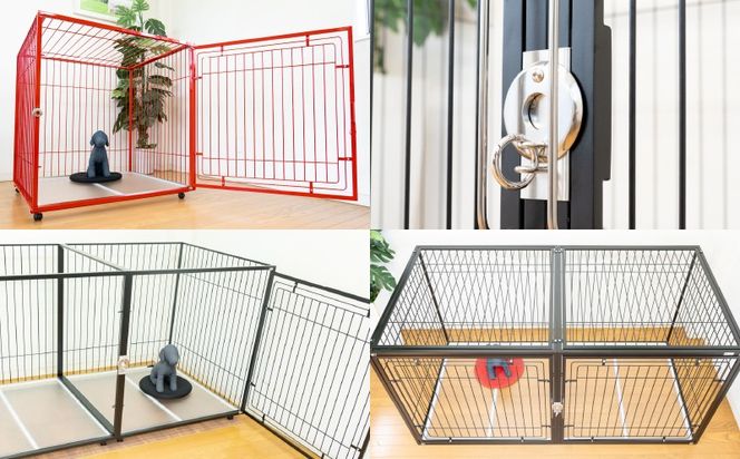 ＜選べる＞「大型犬用」ペットケージ 9Mメッシュ 2連結Wドア 白or黒or赤　K319-004