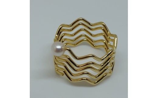 20-09伊勢志摩あこや本真珠リング(ギザギザ)真鍮製
