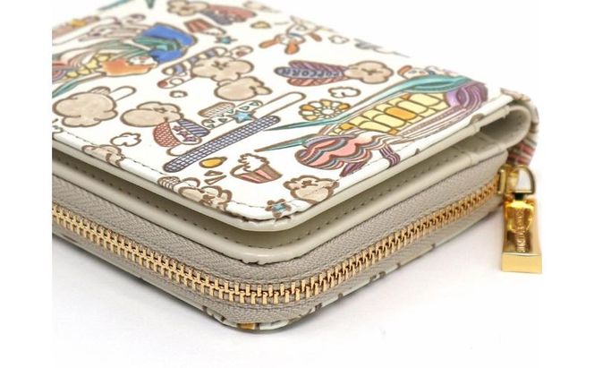 【文庫屋大関】二つ折りファスナーミニ財布 恋するもろこしガール【皮革工芸品】財布 二つ折り 小物 お札 カード 小銭 コンパクト 牛革 手作り 日本製 墨田区 東京都