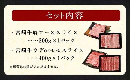 ＜宮崎牛 すきしゃぶ 2種 (赤身霜降り)＞1か月以内に順次出荷【c1193_mc】 計約700g 肩ロース ウデorモモ