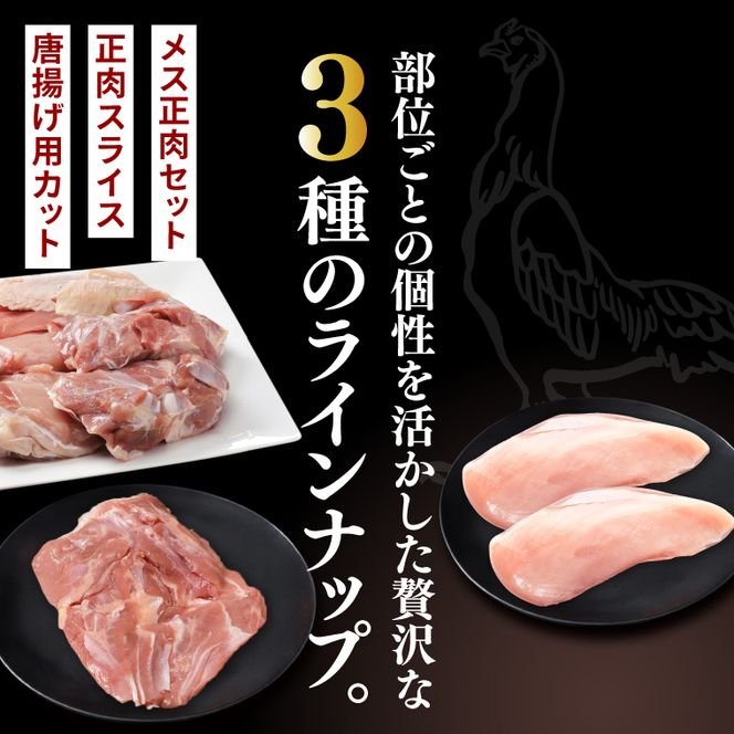 奥久慈しゃも肉詰め合わせ・大満足セット（計1.45kg）（メス正肉1羽分約850g・正肉スライス約400g・唐揚げ用カット約200g）｜茨城県 大子町 奥久慈 袋田 奥久慈しゃも生産組合 軍鶏 シャモ 地鶏 鶏肉 正肉 からあげ ささみ 冷凍（AR008）