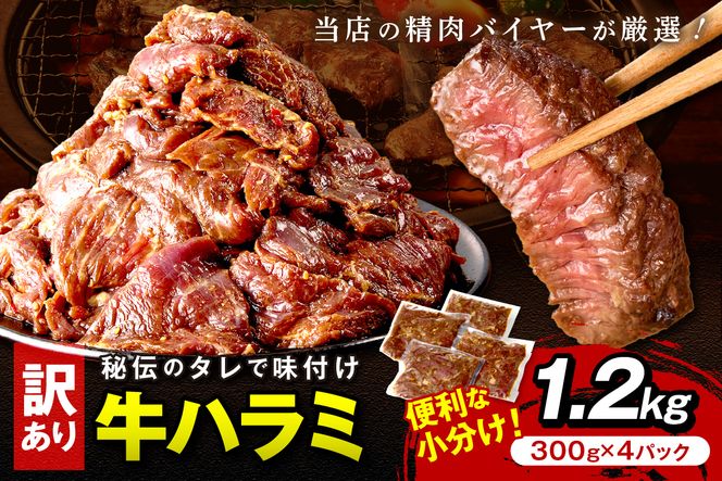 【訳あり】牛ハラミ（サガリ） 秘伝のタレ込み 味付け肉 1.2kg（300g×4パック）（2026年1月上旬～発送） 牛肉 訳あり はらみ さがり 味付け肉 小分け 個包装 牛肉 タレ漬け 手作り 焼肉 肉 牛ハラミ わけあり 訳有り ワケアリ 焼肉 日用品　YK00462