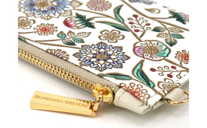 【文庫屋大関】すっきりカードケース　ダリア＜コバルトブルー＞【皮革工芸品】 ファッション小物 雑貨 フラグメントケース 小銭入れ付き 収納 スマート 日本製 花柄 青 